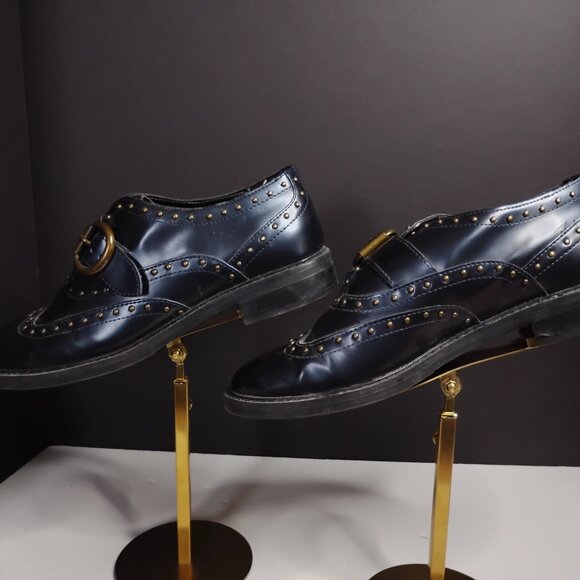 Women's Dark Blue Marc Fisher Bryleigh Studded Oxfords Size 8.5 w/ Box - Picture 6 of 15